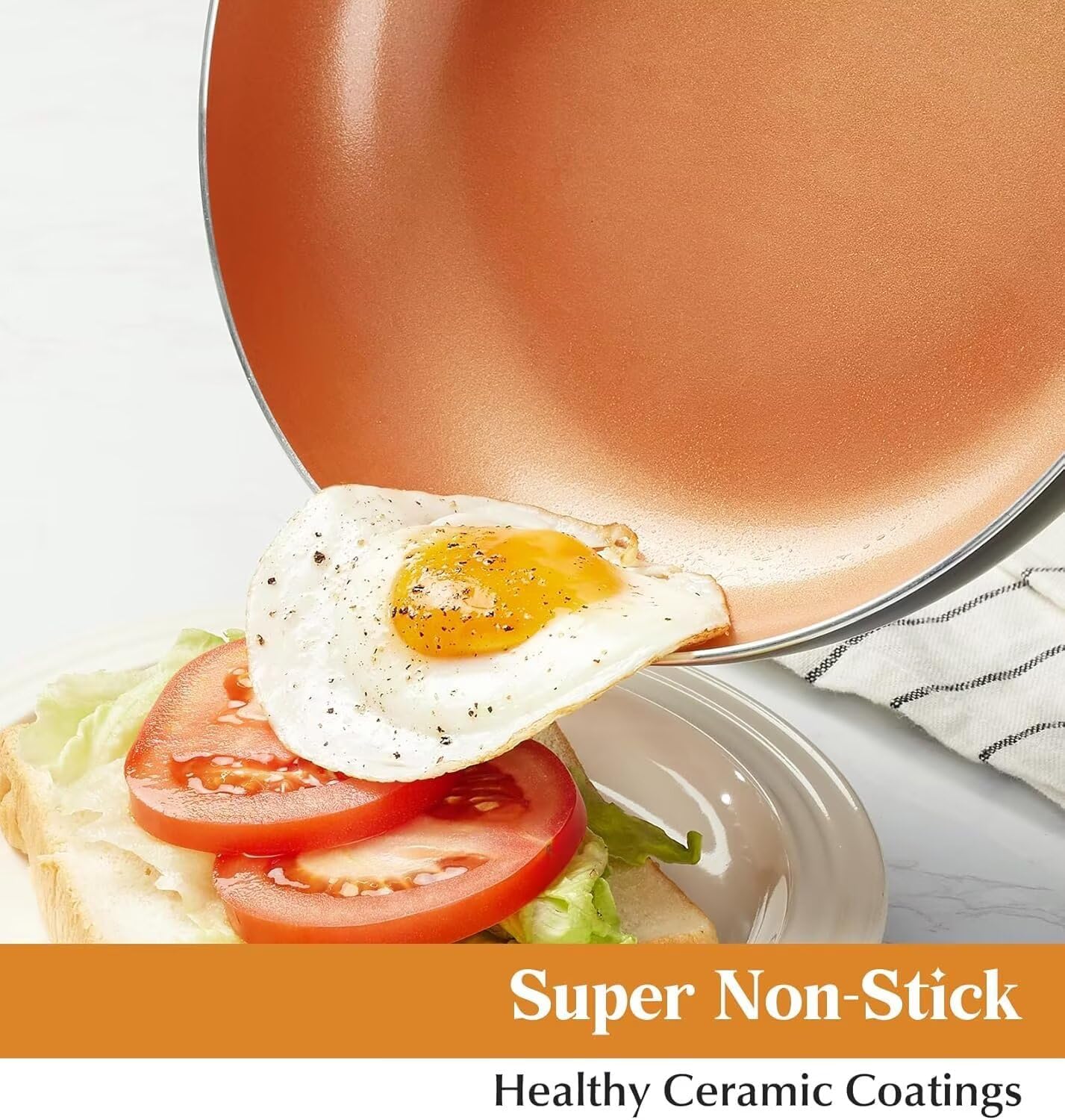 KOCH SYSTEME CS Little Skillet with Lid - 8" Copper Nonstick Frying Pan for Oven & Stove, Small Skillet with Ceramic Coating, Aluminum Nonstick Pan, 100% PFOA Free, All Stove Tops Compatible