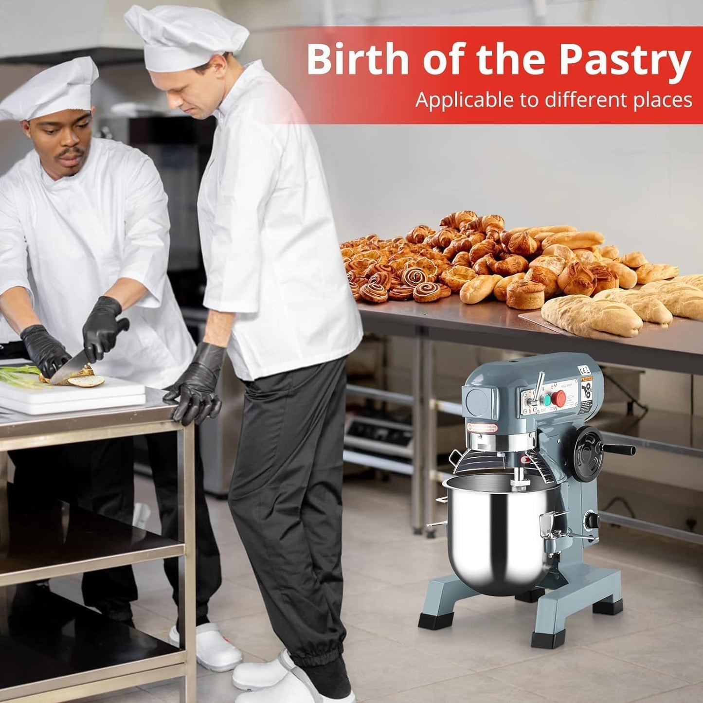 Garvee Commercial Food Mixer 10Qt, 450W Electric Food Mixer 3 Speeds Adjustable, Stainless Steel Bowl Heavy Duty Mixer with Safety Guard, Dough Hook Whisk Beater Included, Perfect for Bakery Pizzeria