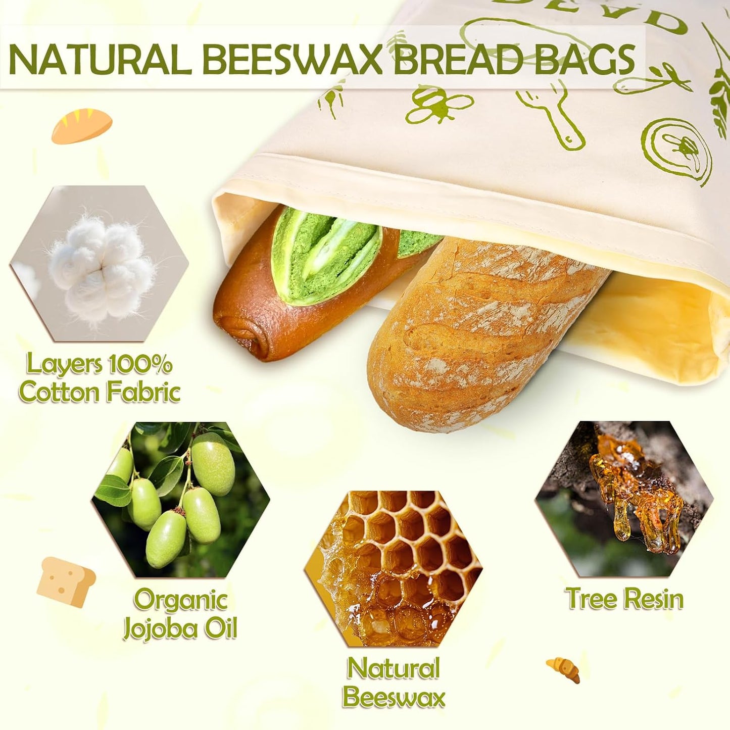 2 Pack Beeswax Bread Bag for Sourdough - Reusable Sourdough Bread Bags, Bread Bags for Homemade, Keep Your Loaf Fresh for Days Extra Large and Easy to Clean Cotton Storage Bag XL 17x13 Inch