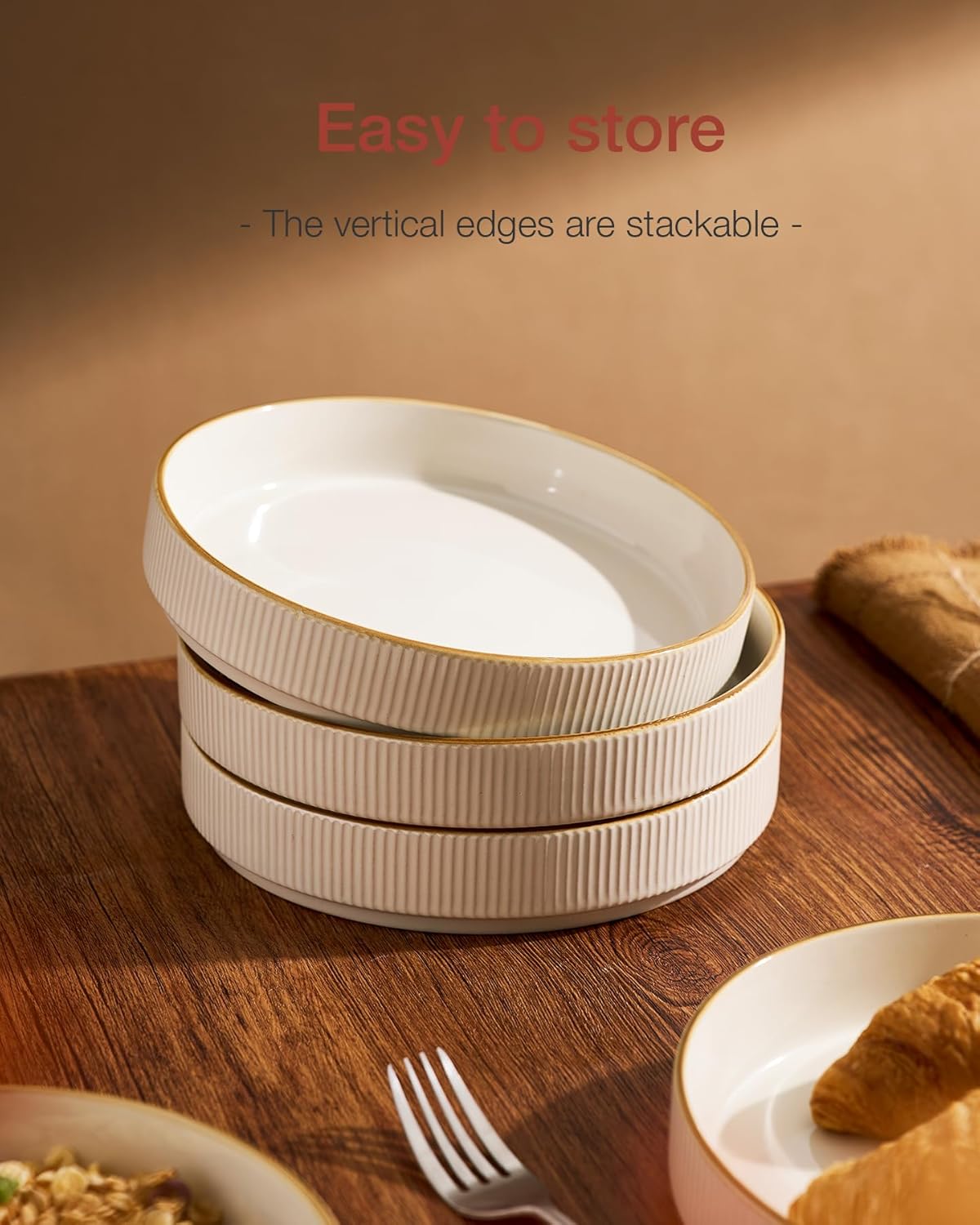 famiware Star 7.5" Pasta Bowls Set, Salad Bowl Set of 4, Double Reactive Glaze, Stackable, Ideal for Your Friend for Housewarming, Festivals, White