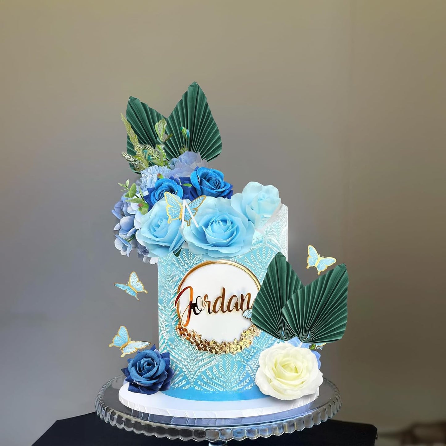 Gyufise 6Pcs Paper Palm Fan Cake Toppers Palm Spear Leaves Fan Cupcake Toppers Cake Insert Decorations Craft DIY Cake Bakeware Decoration for Birthday Party Wedding Party Decor Supplies Green