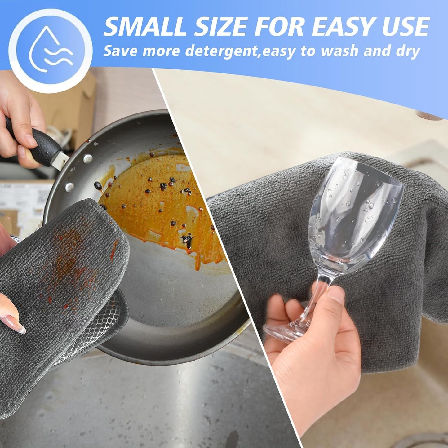 KinHwa Kitchen Washcloths for Dishes Absorbent Microfiber Dish Cloths Quick Dry Dish Rags with Poly Scour Scrub Side Ideal for Kitchen Cleaning (Gray, 7inchx7inch 12 Pack)