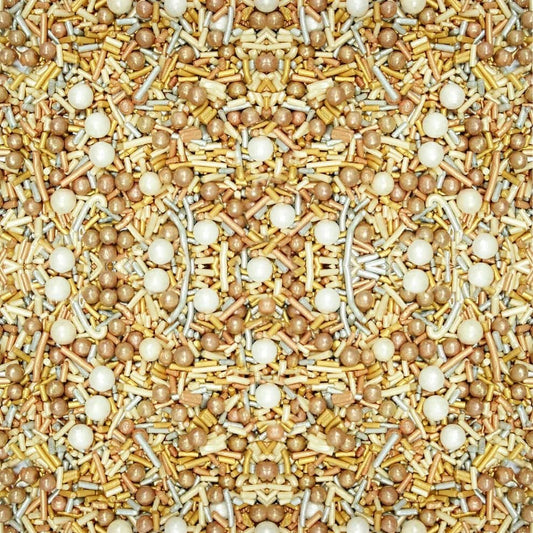 Confect Sprinkle Mix – Gold & White Pearl Sugar Strands for Baking, Cake Decoration & Cupcake Topping – Vegan, Gluten-Free, Nut-Free, Soy-Free, Dairy-Free, Palm Oil-Free – 4.2 Oz