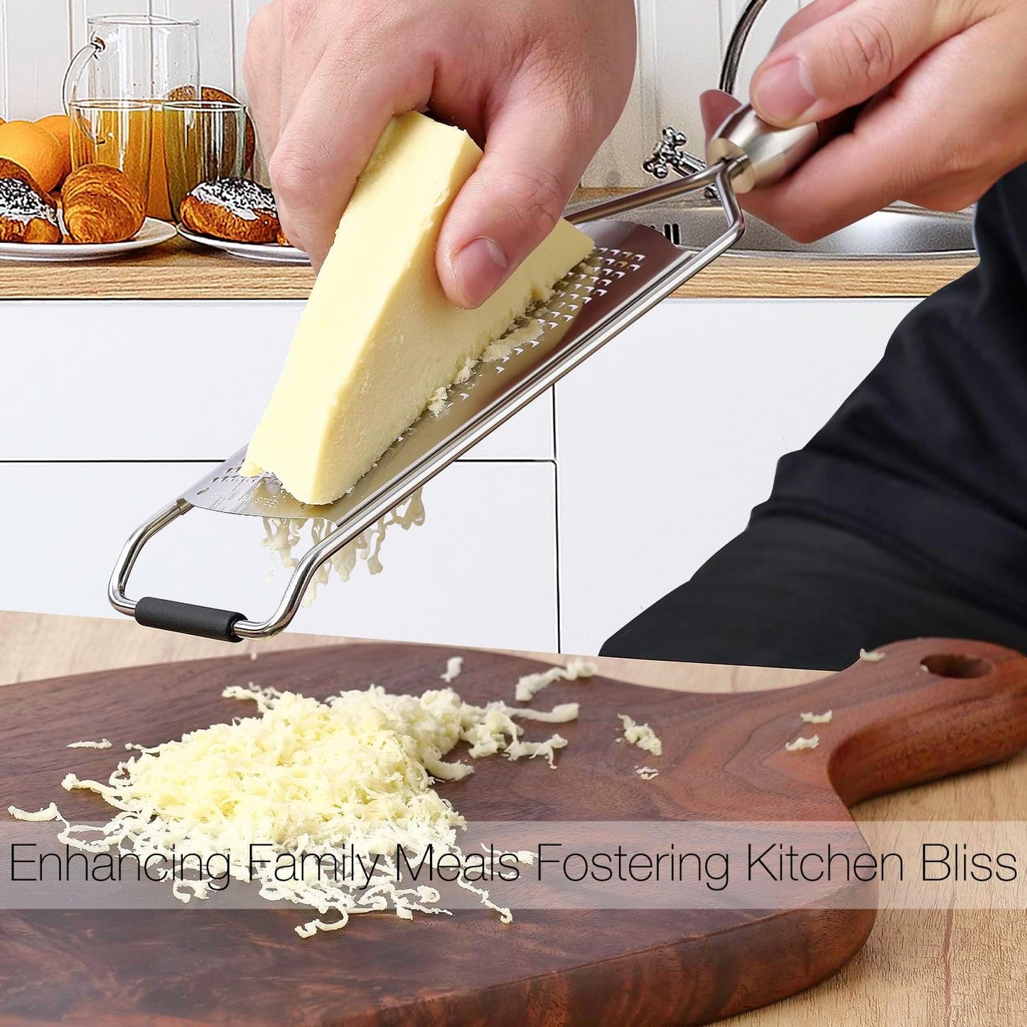 Professional-Grade Lemon Zester with Fine Blades, Lightweight Cheese/Vegetable Grater, Solid Wood Handle Design - Rust-Resistant, Durable, Essential Kitchen Tool （A2）