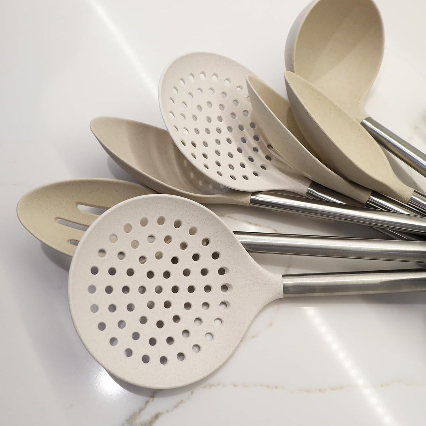 Beille Cream Wheat Straw Ladle with Stainless Steel Handle Kitchen Utensils, 13 Inch