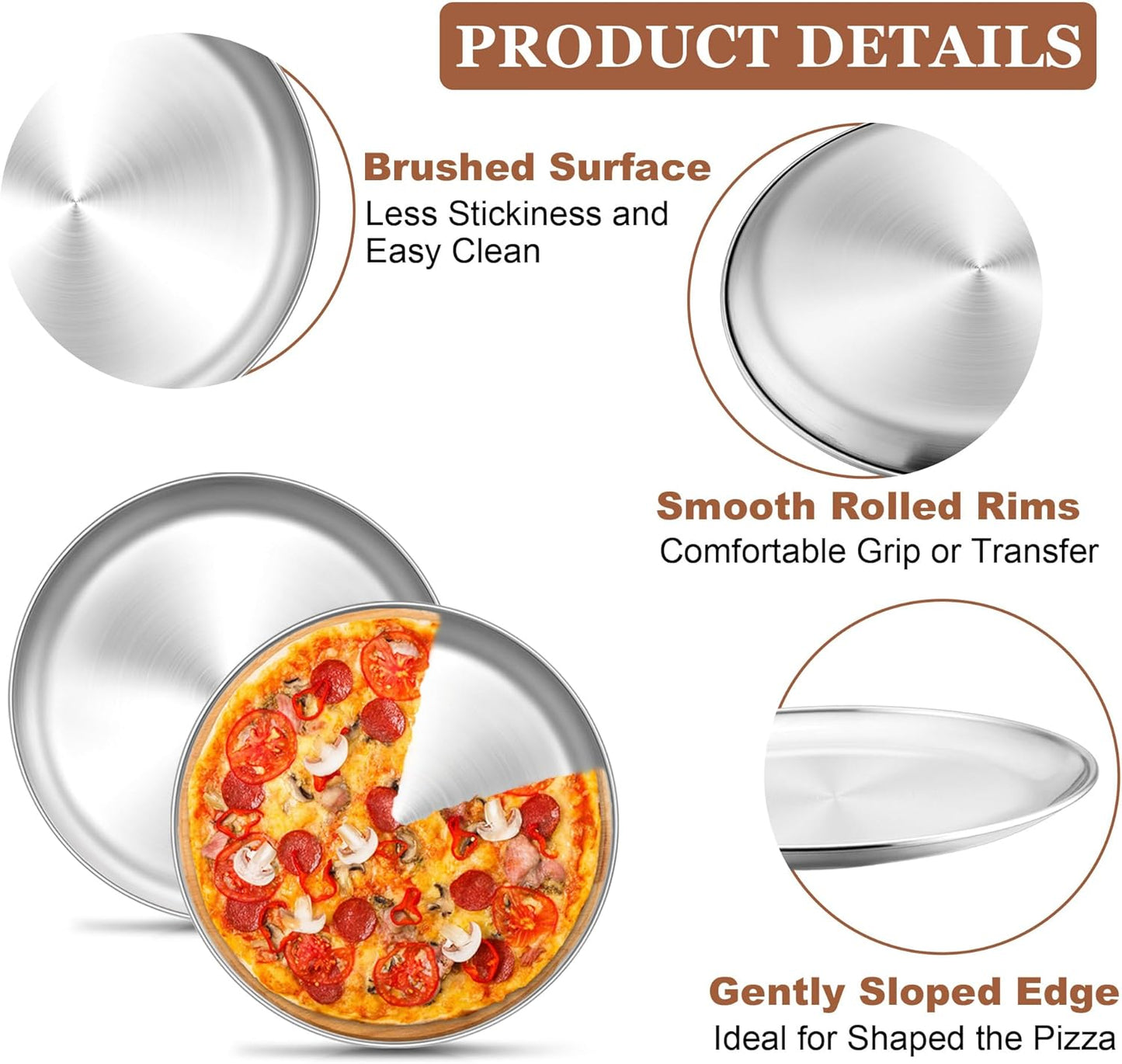 TeamFar Pizza Pan Set, 9 Inch Stainless Steel Round Pizza Trays, Metal Pizza Dish Plates for Oven Bakeware Baking Serving, Non-Toxic & Sturdy, Easy Clean & Dishwasher Safe, 3 PCS