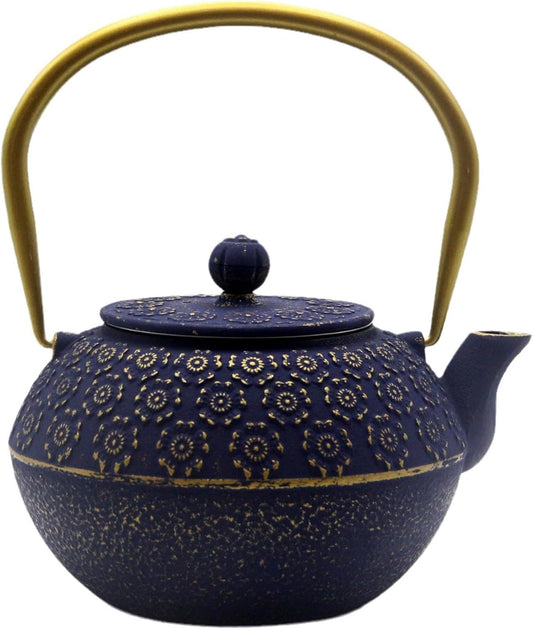 33.8oz Small Cast Iron Tea Kettle for Stovetop, Japanese Tetsubin Tea Pot Coated with Enameled Interior, Durable Cast Iron Teapot with Stainless Steel Infuser for Loose Tea and Tea Bags(1000ml)