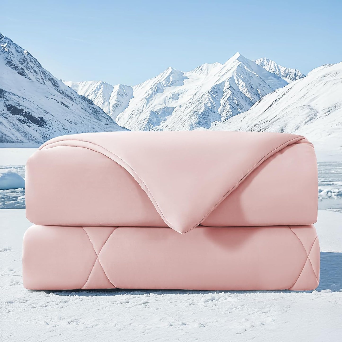 HYLEORY Cooling Comforter Queen Size - Summer Cooling Blanket for Hot Sleepers/Night Sweats, Double-Sided Cold Touch Silky Ice Comforters, Breathable Lightweight Beddings, Cool Pink, 90"x90"