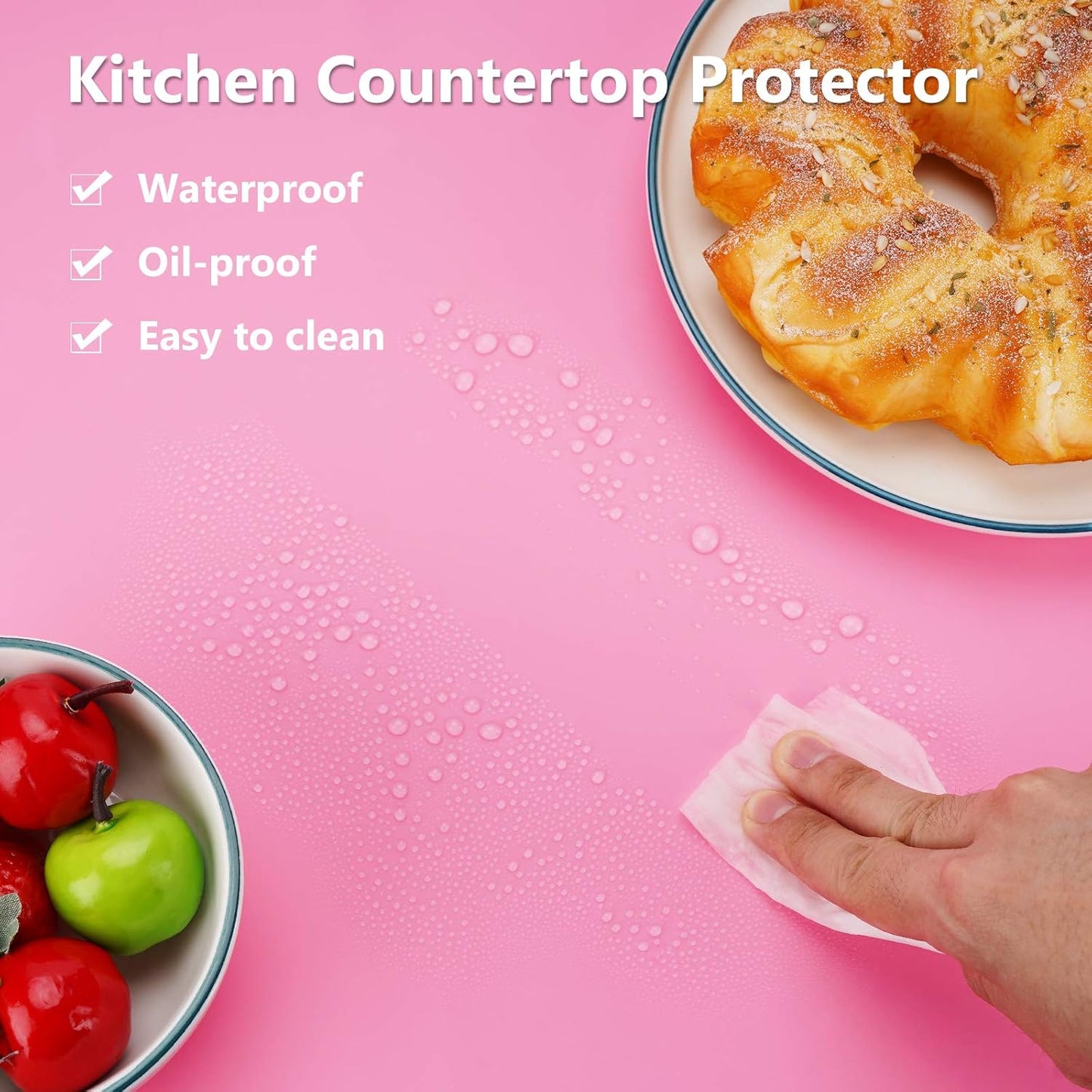 Gartful Extra Large Silicone Mats for Countertop, 28" by 20" Multipurpose Mat, Counter Table Protector, Desk Saver Pad, Placemat Nonstick Nonskid Heat-Resistant Pad, Pink, 2PCS