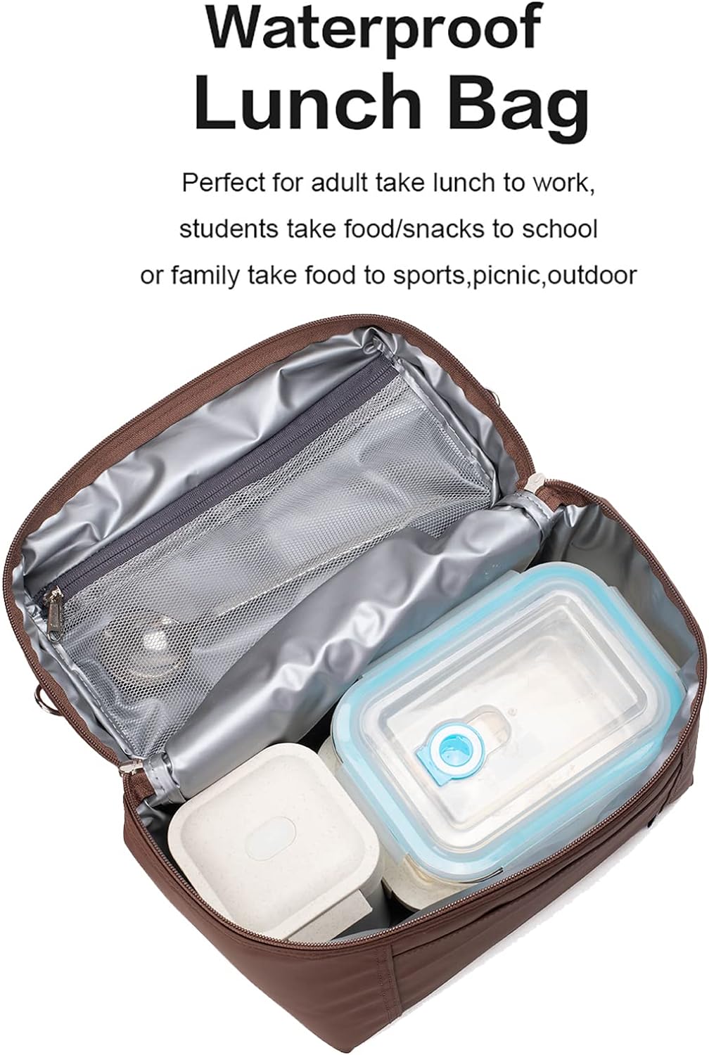 NOL Natural Organic Lifestyle Small Insulated Lunch Bags for Women Cooler Bag Lightweight Nylon Waterproof Lunch Box for Work（Small，coffee）