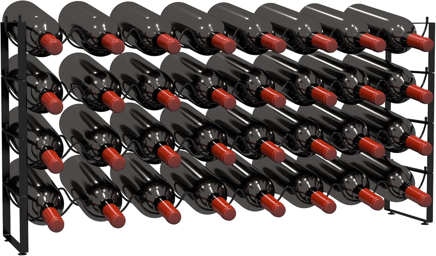 TONLEA 4 Tier Wine Rack, 32 Bottle Storage, Stackable Wine Rack for Cabinet Pantry (Dark Black)