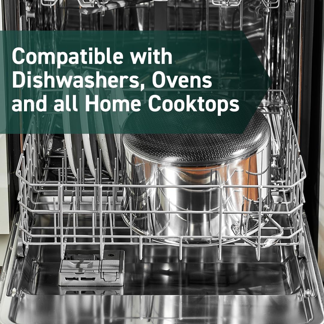 HexClad Hybrid Nonstick 10-Quart Stockpot with Tempered Glass Lid, Stay-Cool Handles, Dishwasher-Friendly, Oven-Safe Up to 900°F, Induction Ready, Compatible with All Cooktops