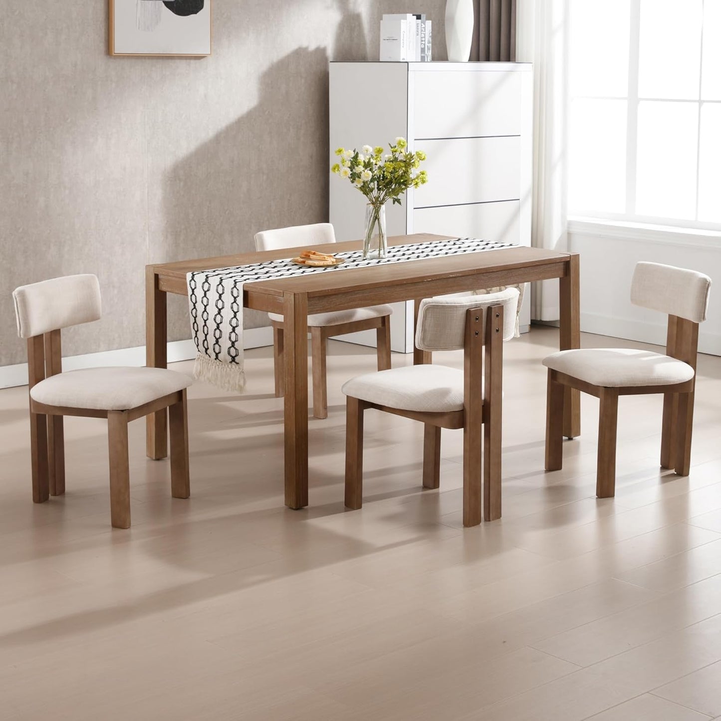 chairus Dining Chairs Set of 4 Linen Fabric Diner Chairs Farmhouse Wood Chairs for Kitchen and Dining Room, Beige