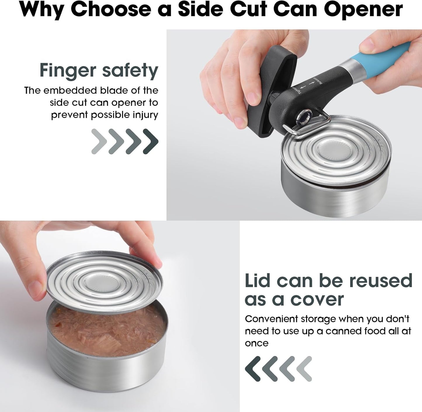 Beneno Can Opener, Manual Side Safe Cut Can Opener Smooth Edge with Durable Sharp Blade, Effort-Saving Knob & Comfortable Non-slip Handle, Aqua