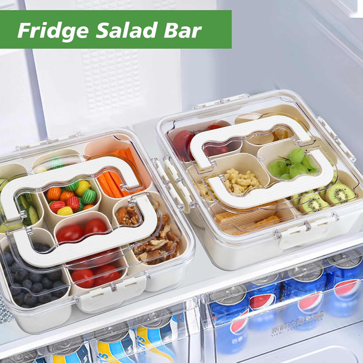 Divided Serving Tray with Lid and Handle, Portable Snack Box Container, 6 Compartments Veggie Fruit Snackle Tray, Charcuterie Platter Container for Party, Nuts, Snacks, Picnic,2 Pack, SMALL SIZE