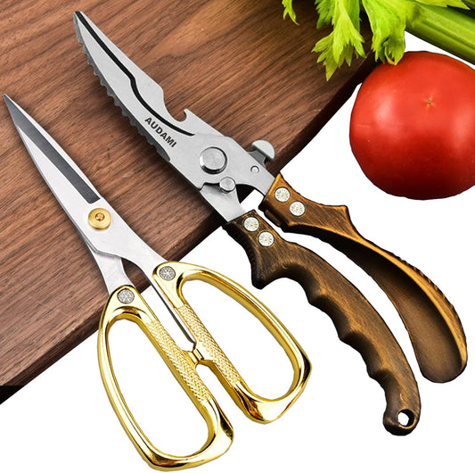 Premium Kitchen Shears 2-Pack Heavy Duty Poultry & Meat Scissors, Bone Shears for Cooking