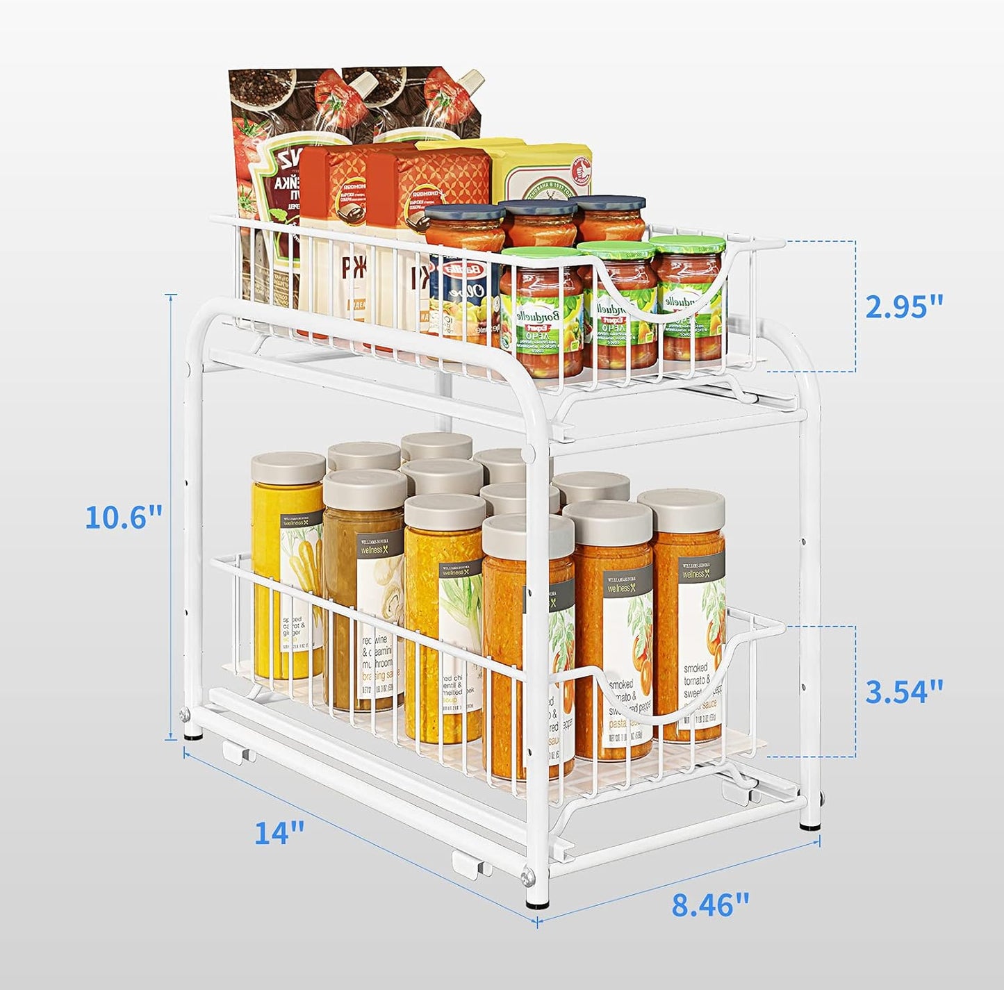 AIYAKA 2 Tier Stackable Sliding Basket Organizer Drawer For Kitchen And Bathroom/Cabinet Drawers,White