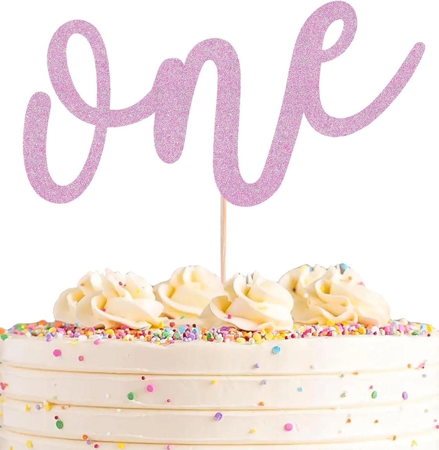 First Birthday Cake Topper - Pink Glitter One Cake Decorating Supplies for Girls and Boys, Perfect for Baby Shower/Gender Revealing Party/Baby Party Photo Booth Props