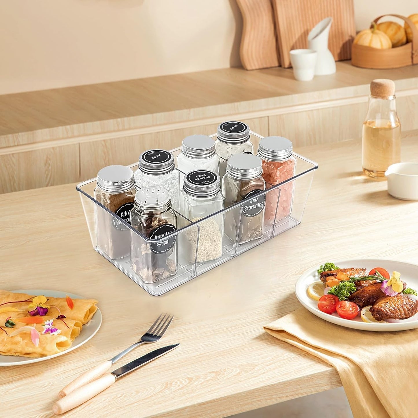 4 Pcs Clear Pantry Organizers and Storage,Plastic Storage Bins for Fridge with Removable Dividers, Kitchen Cabinet Organizers Ideal for Kitchen, Pantry, Refrigerator, Freezer, and Snack Storage