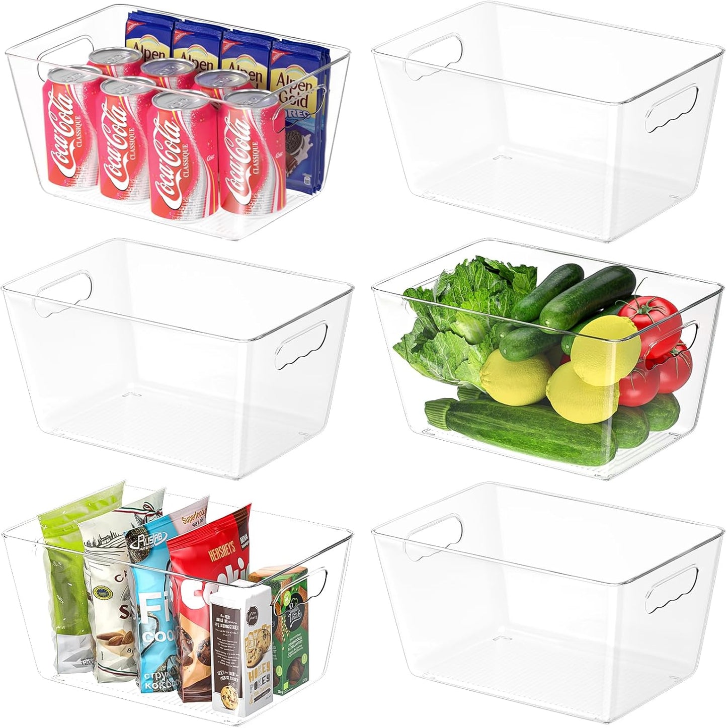 BALEINE Clear Plastic Storage Bins, Pantry Organization, BPA Free Stackable Refrigerator Organizers and Storage with Handles for Kitchen Fridge Cabinet Bathroom (6PK, 11x7.5x6)