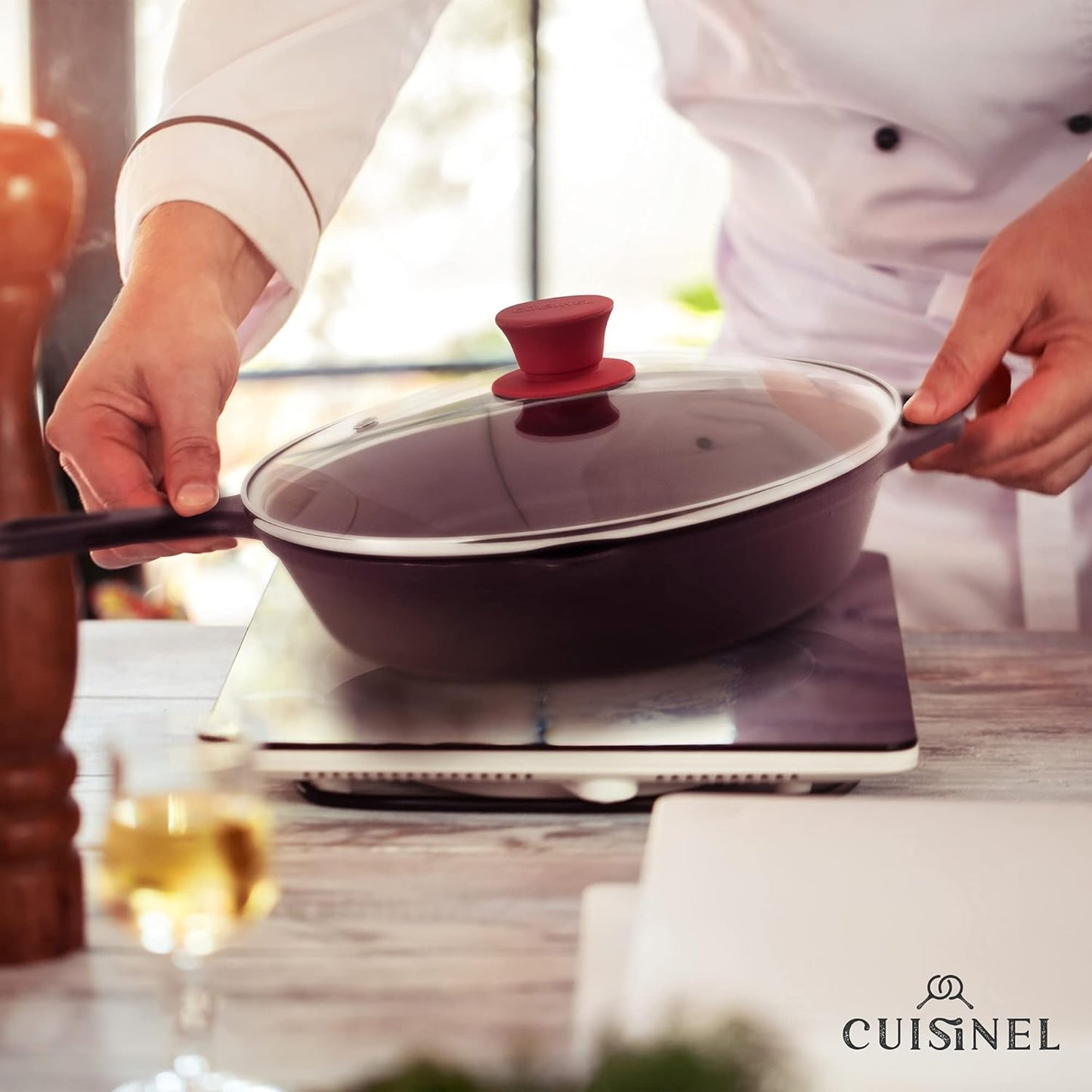 Glass Lid with Steam Vent Hole - 10"-Inch/25.4-cm - Compatible with Lodge Cast Iron Skillet Pan - Fully Assembled Universal Replacement Cover - Tempered and Oven Safe - Reinforced Stainless Steel Rim