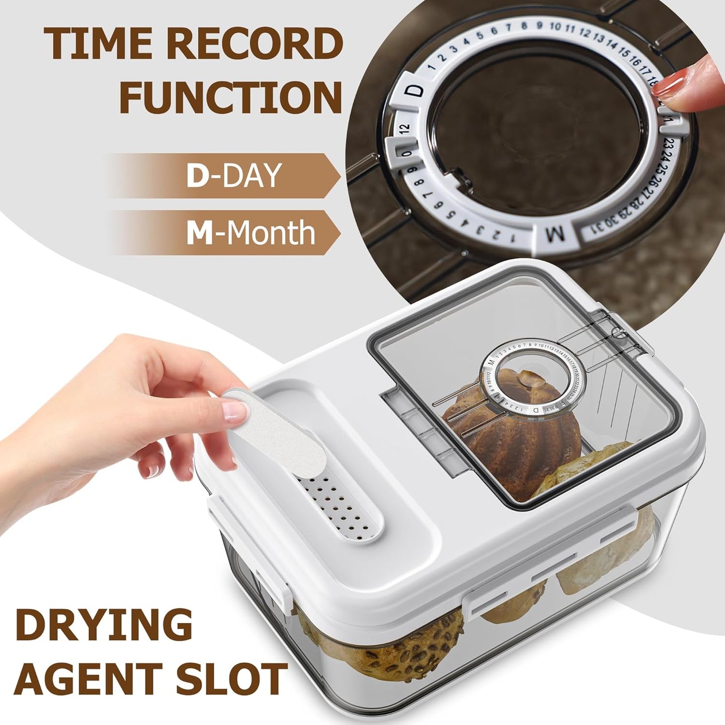 Bread Box For Kitchen Countertop, Airtight Bread Storage Container, Time Recording Bread Keeper with Lid,Bread Storage For Homemade Breads, Toast, And Cookies, White Bread Holder.