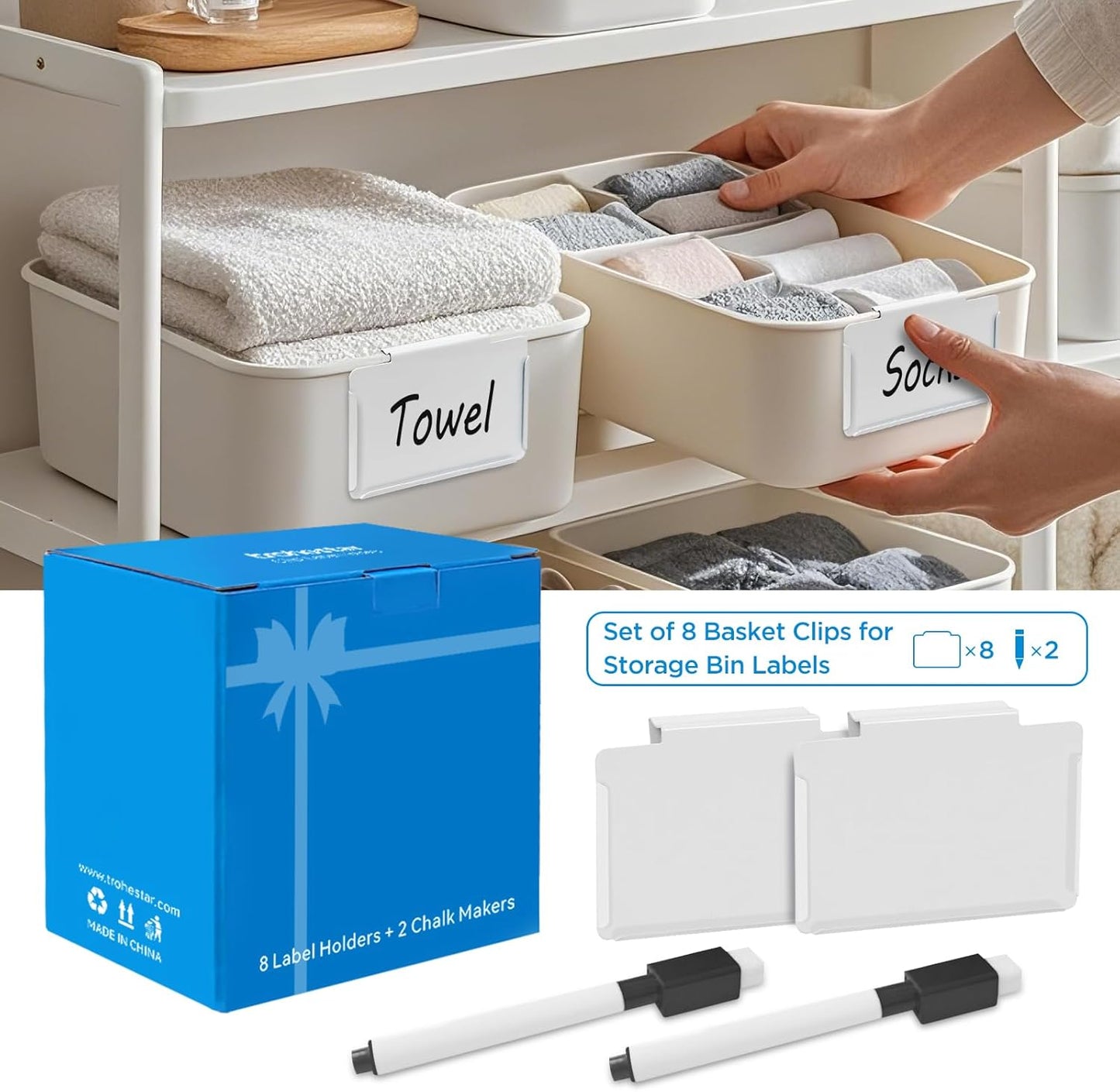 Metal Pantry Baskets Labels Clip On for Storage Bins | Edge Fold-Cream (Edge Fold-White, 8 Metal Label Clip)