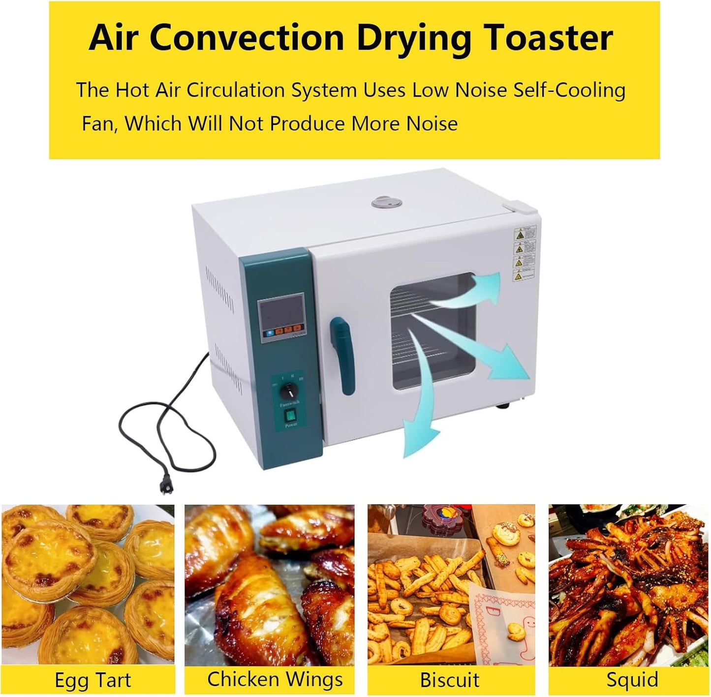 Digital Forced Air Convection Drying Toaster Oven Oven Heat 45L Industrial Lab Temperature Control Adjustable Fan Speed 110V 1500W, Stainless Steel,(350mm*350mm*350mm Chamber)