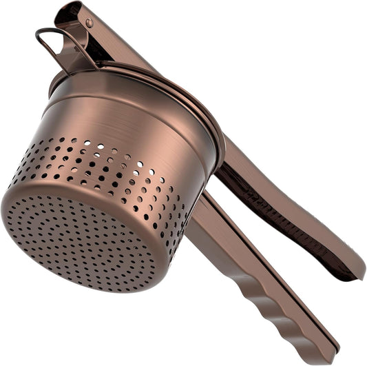 Large 15oz Potato Ricer Masher, Heavy Duty Stainless Steel Potato Masher with Ergonomic Handle, Masher and Ricer Kitchen Tool for Mashed Potatoes, Noodle Maker, Bronze Color