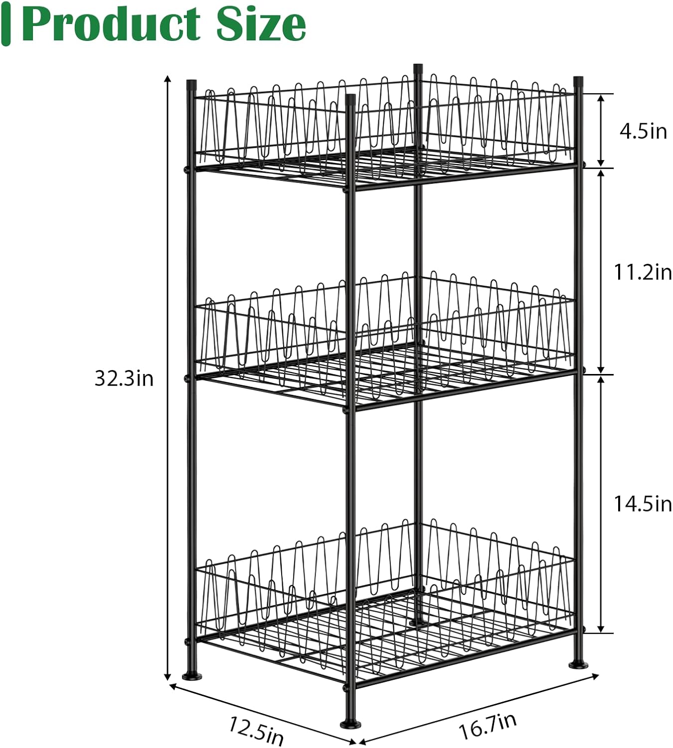 Water Bottle Organizer 3 Tier Freestanding Water Bottle Holder Storage Rack Metal Drink Beverage Soda Can Organizer Shelf Stand for Floor Pantry Kitchen Classroom Food Storage, Black