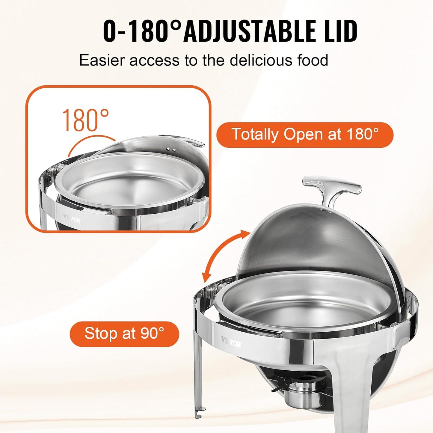 VEVOR Roll Top Chafing Dish Buffet Set, 6 Qt 2 Pack, Stainless Steel Chafer with 2 Full Size Pans, Round Catering Warmer Server with Lid Water Pan Stand Fuel Holder, for at Least 5 People Each