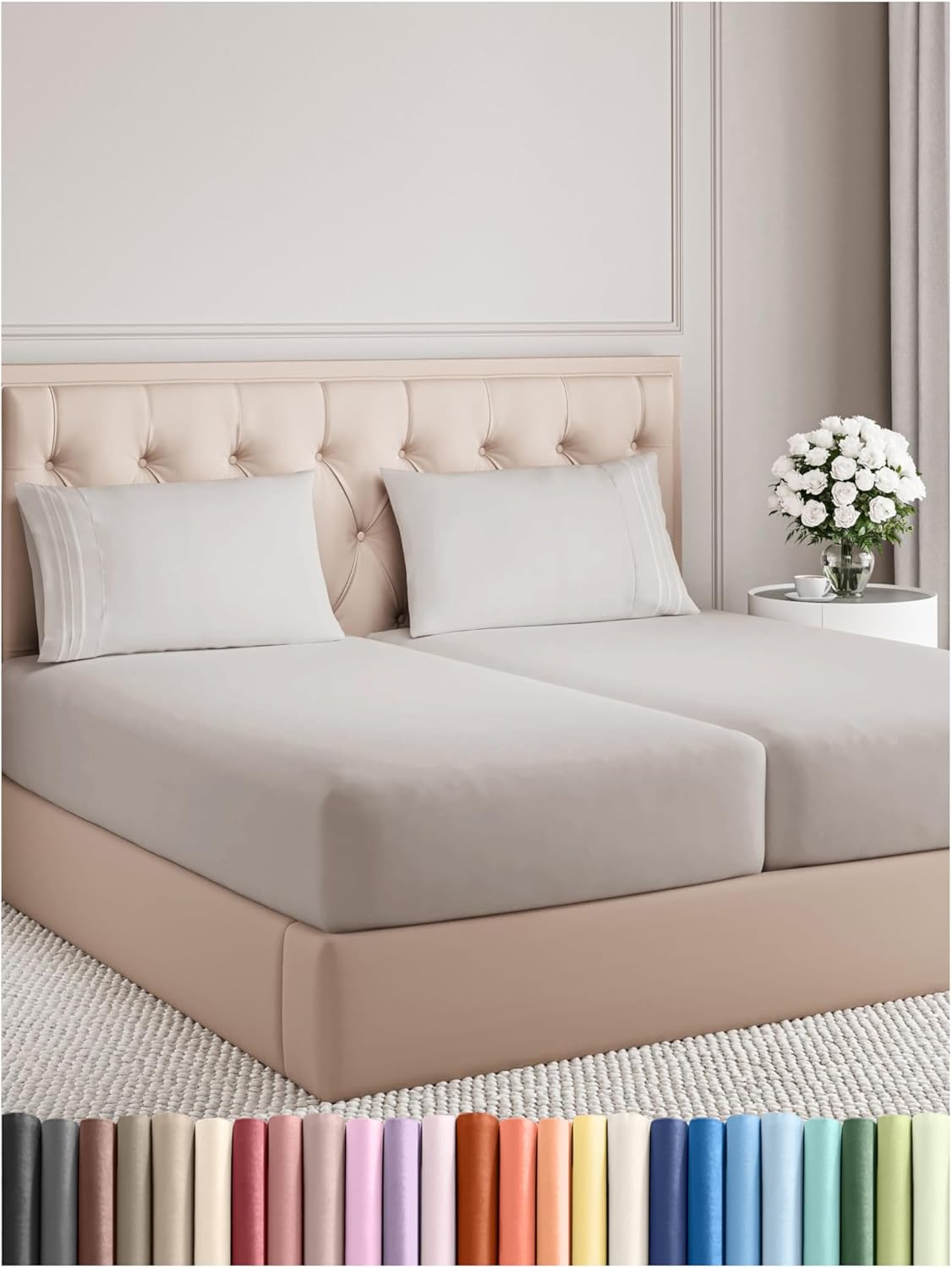 Split King Size 5 Piece Sheet Set - Comfy Breathable & Cooling Bed Sheets Set - Hotel Luxury Bedding for Women, Men, Kids, Teens, Boys & Girls - Deep Pockets and Wrinkle Free - Oeko-Tex - Light Grey