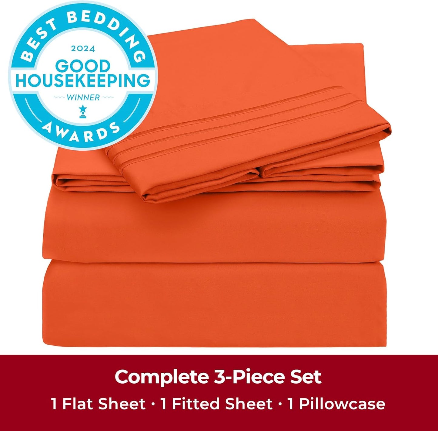 Mellanni Twin XL Sheets Set - 3 PC Iconic Collection Bedding - Hotel Luxury, Extra Soft, Cooling Bed Sheets - Wrinkle, Fade, Stain Resistant (Twin Extra Long, Poppy Orange)