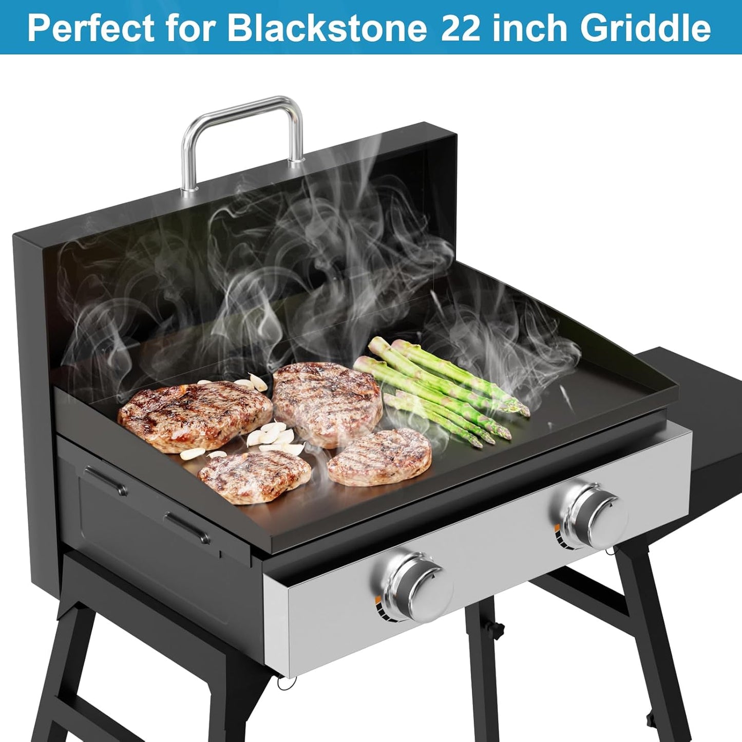 5011 Hard Cover Top Lid with Stainless Steel Handles and Wind Guard for Blackstone 22” Table Top Grill, Flat Top Griddle Accessories for Black Stone, Black