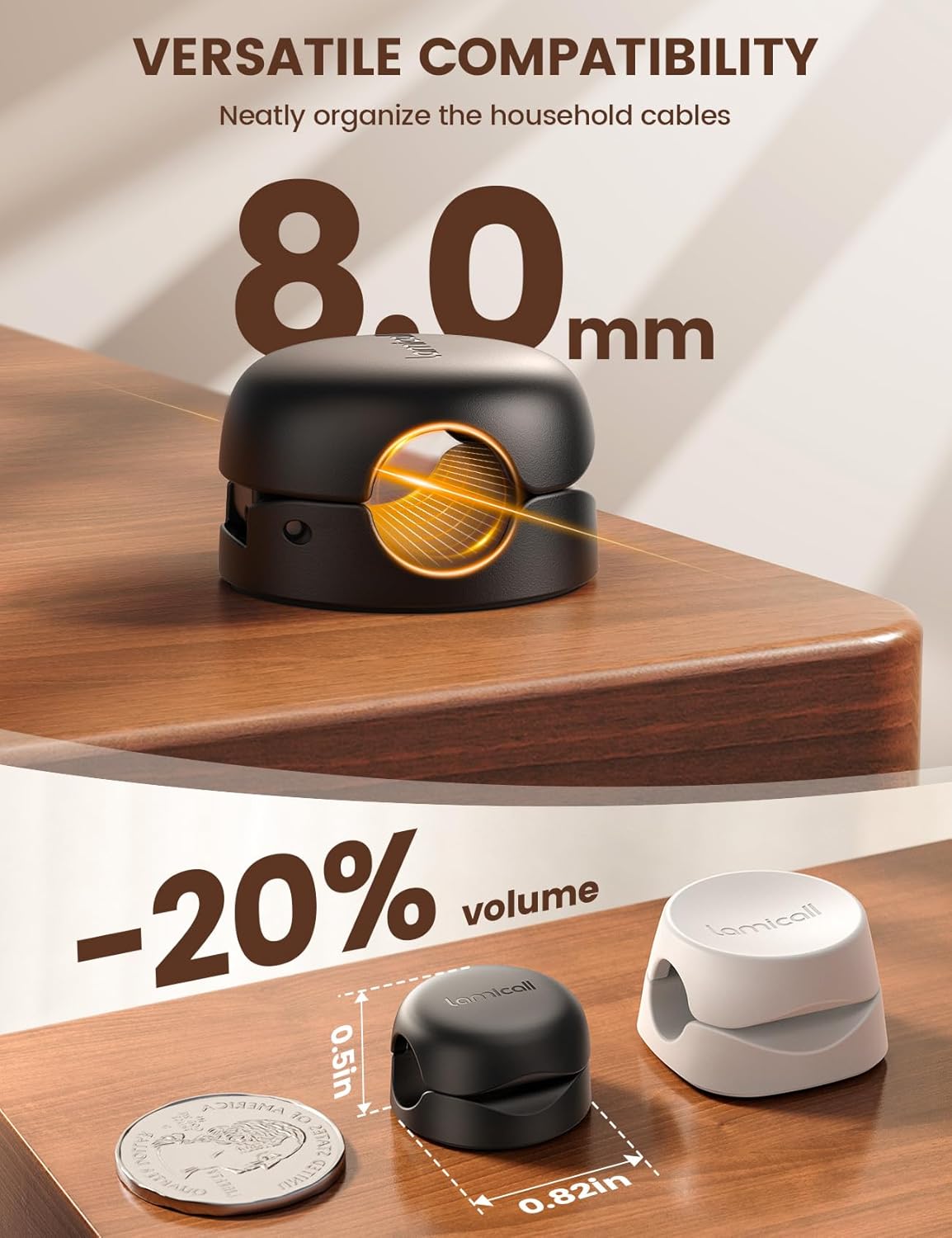 Lamicall Cable Clips, Spring Cord Organizer Holder - 6Pack Compact Desk Cable Management Clips, Nightstand Phone Charging Cord Holder, 8mm Slot Adhesive Wire Organizer, Desk Office Accessory