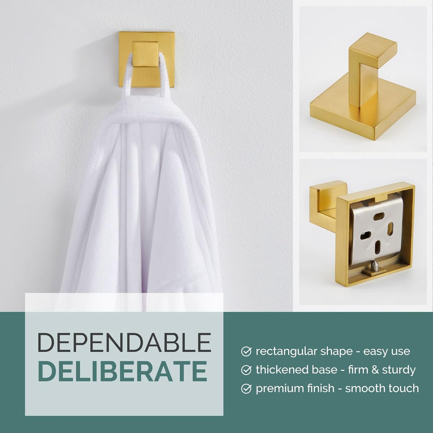 Angle Simple Towel Hook, SUS 304 Stainless Steel Hand Towel Holder for Bathroom, Wall Coat Hook, Brushed Gold