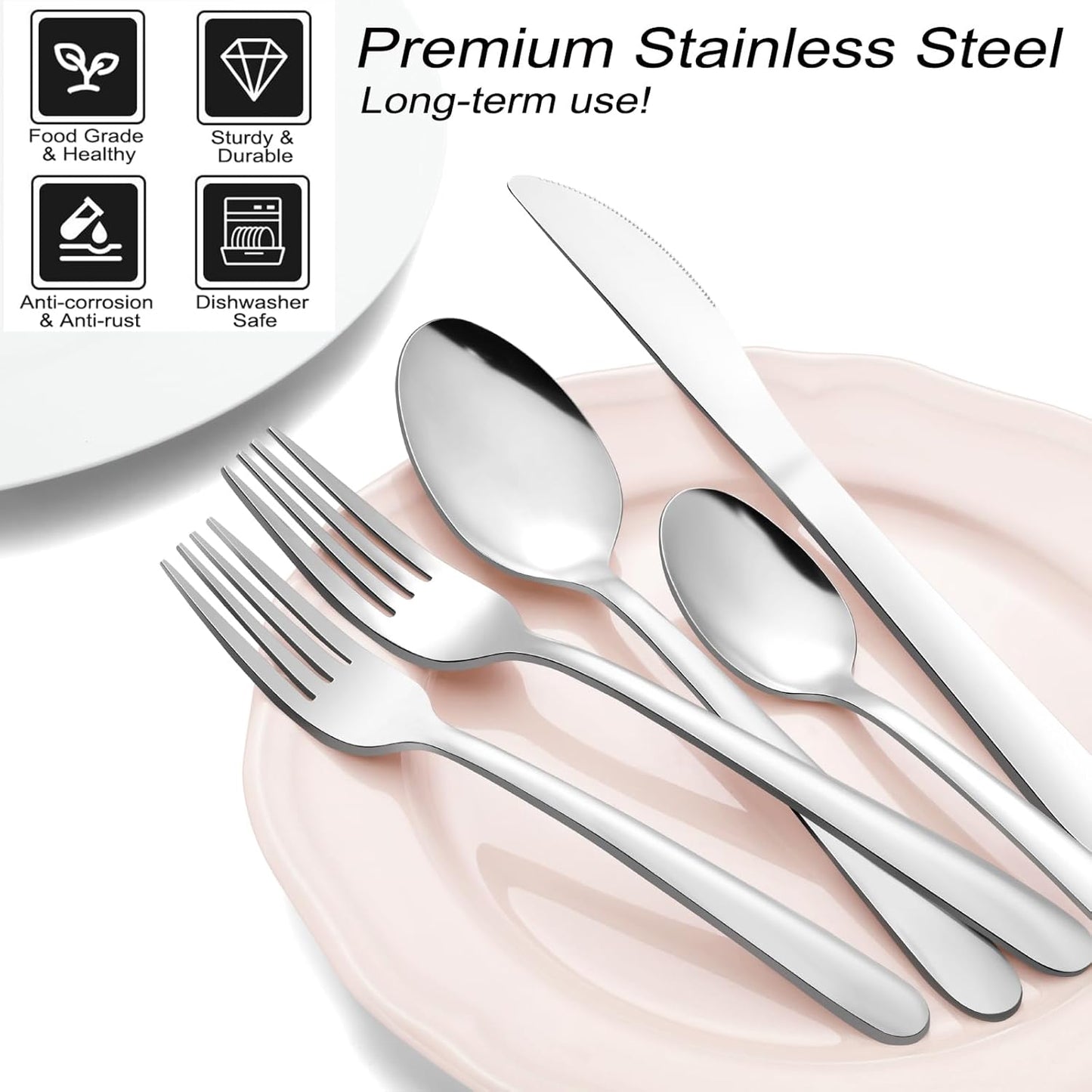 Pleafind 48-Pieces Silverware Set for 8, Flatware Set with Steak Knives, Stainless Steel Cutlery Set, Include Forks Spoons and Knives Set, Dishwasher Safe Utensil Sets for Home Restaurant