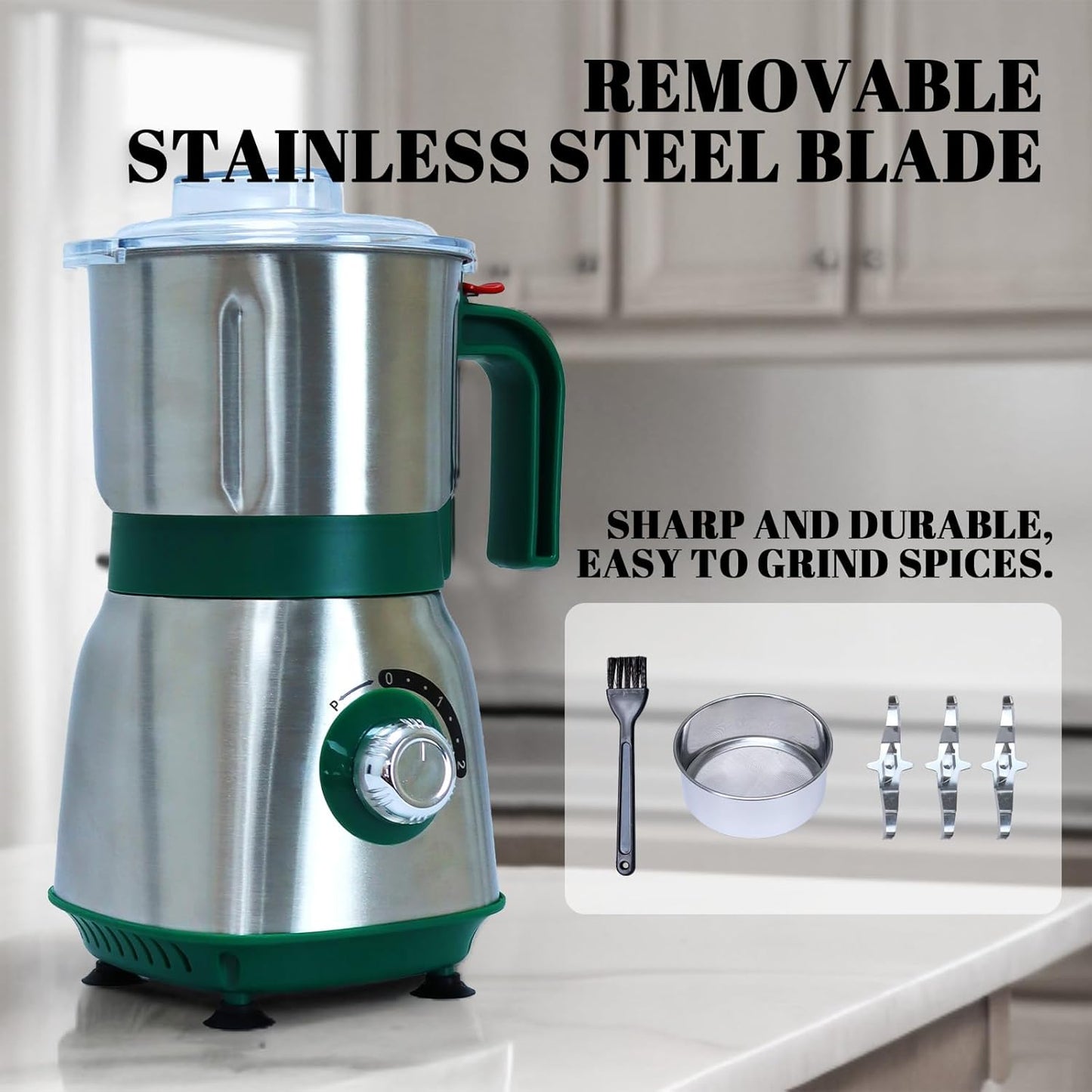 Versatile Kitchen Grinder | 500W Electric Mill | Grinds Spices, Nuts, Grains, Coffee | 3 Stainless Steel Blades | Wet & Dry Use (Black)