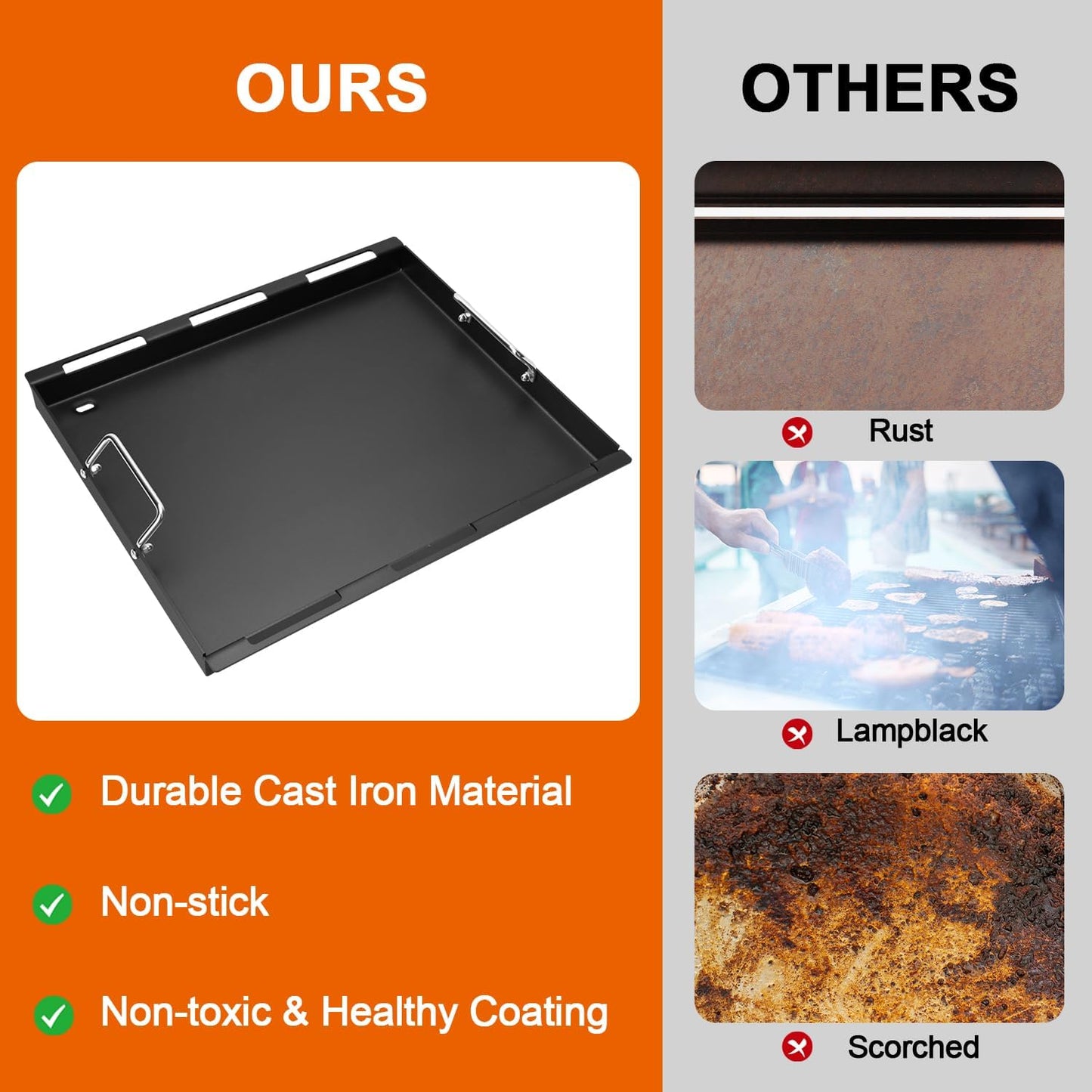 DELSbbq 6787 Full-Size Grill Griddle Insert for Weber Spirit 300 Series Gas Grills, Non-Stick Flat Top Griddle Replacement for Weber Spirit I & II 300 Series E-310 E-320 S-310 S-320 Series