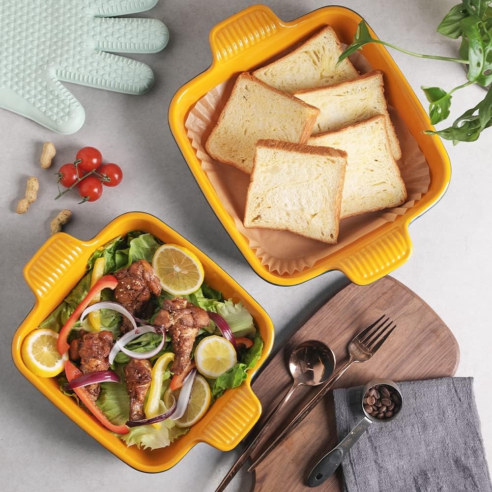 Sweejar Ceramic Baking Dish, 8 x 8 Cake Baking Pan for Brownie, Porcelain Square Bakeware with Double Handle for Casserole, Lasagna, Family Dinner (Light Green)