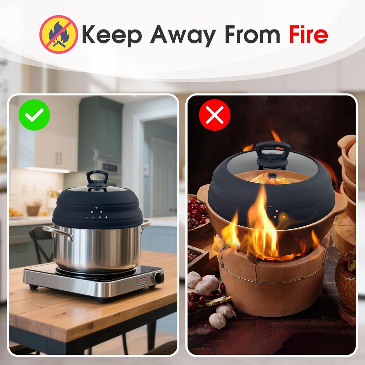 Microwave Splatter Cover Glass 10.5 Inch Microwave Cover for Food with Handle Collapsible Silicone Microwave Cover with Steam Vent for Pot Plate Bowl (Grey)