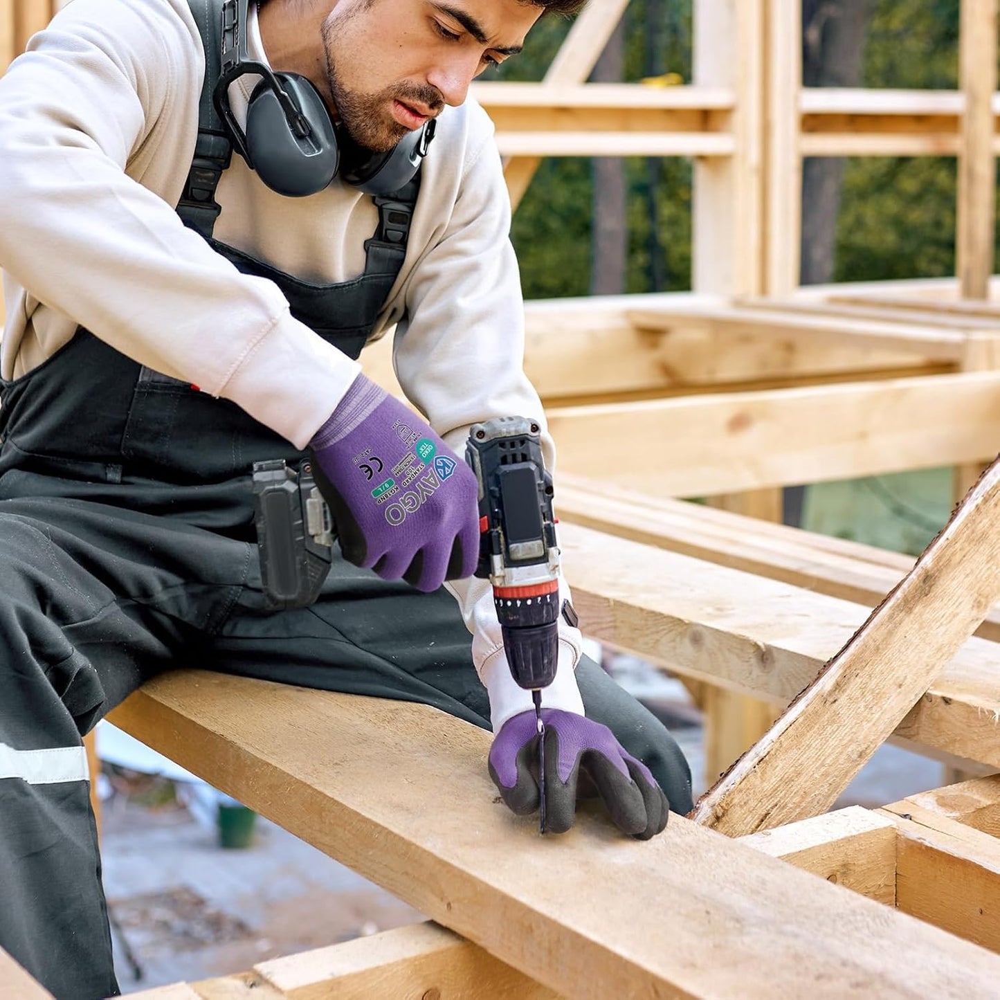 KAYGO Safety Work Gloves MicroFoam Nitrile Coated, 12 Pairs KG18NB,Seamless Knit Nylon Glove for Men and Women, Ideal for Automotive,Warehouse,Construction (L, Purple)