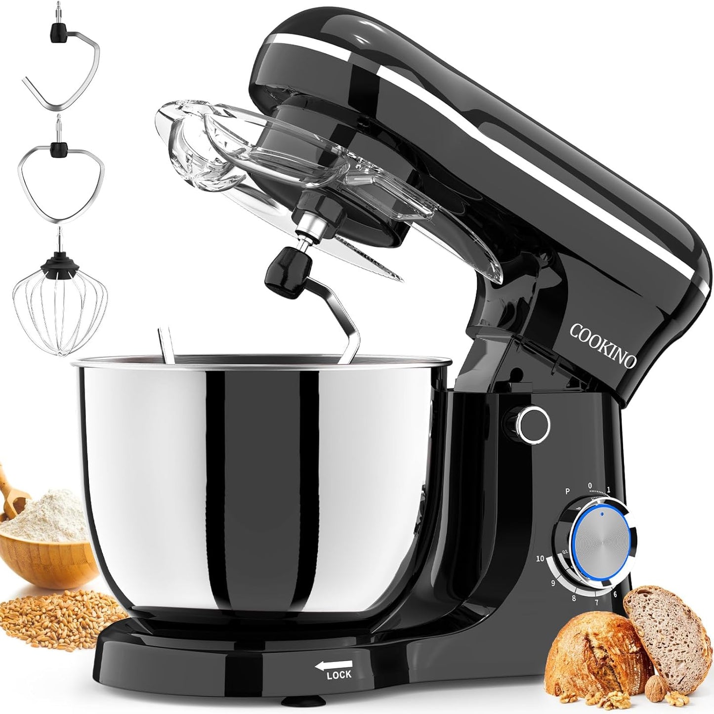 Electric Stand Mixer,10 Speeds Tilt-Head Food Mixer, 3-IN-1 Kitchen Mixer for Daily Cooks with Dishwasher-Safe 6QT Bowl,Dough Hook, Beater, Whisk (Onyx Black)