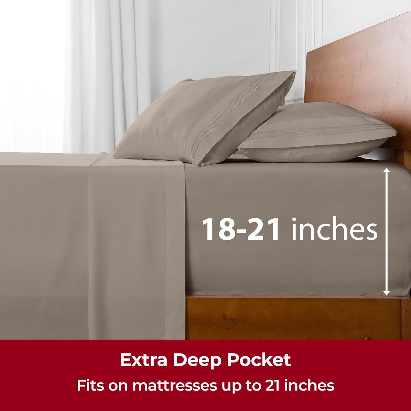 Mellanni Extra Deep Split King Sheets - 5 PC Iconic Collection Bedding - Hotel Luxury, Ultra Soft, Cooling Bed Sheets - Wrinkle, Fade, Stain Resistant (Split King, Tan)