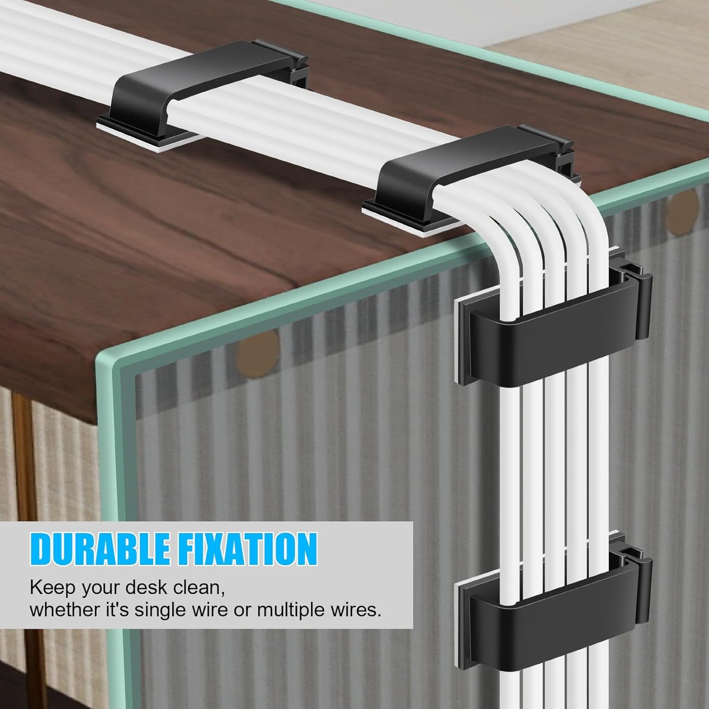 XHF 50 PCS Self Adhesive Cable Clips(L) Black,Wire Clips Cable Management Wire Organizer Cord Holder for Under Desk, Car, Wall, TV PC Ethernet Cable