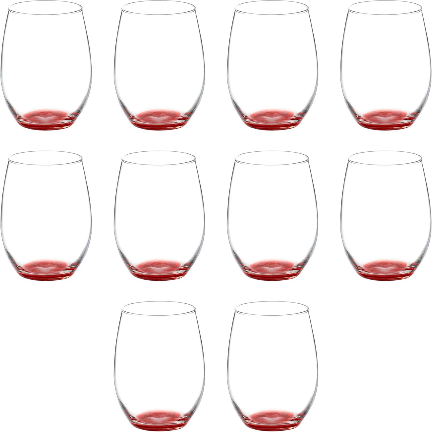 DISCOUNT PROMOS 10 ARC Stemless Wine Glasses Set, 21 oz. - Chardonnay, Cabernet, Merlot, Sauvignon - Red