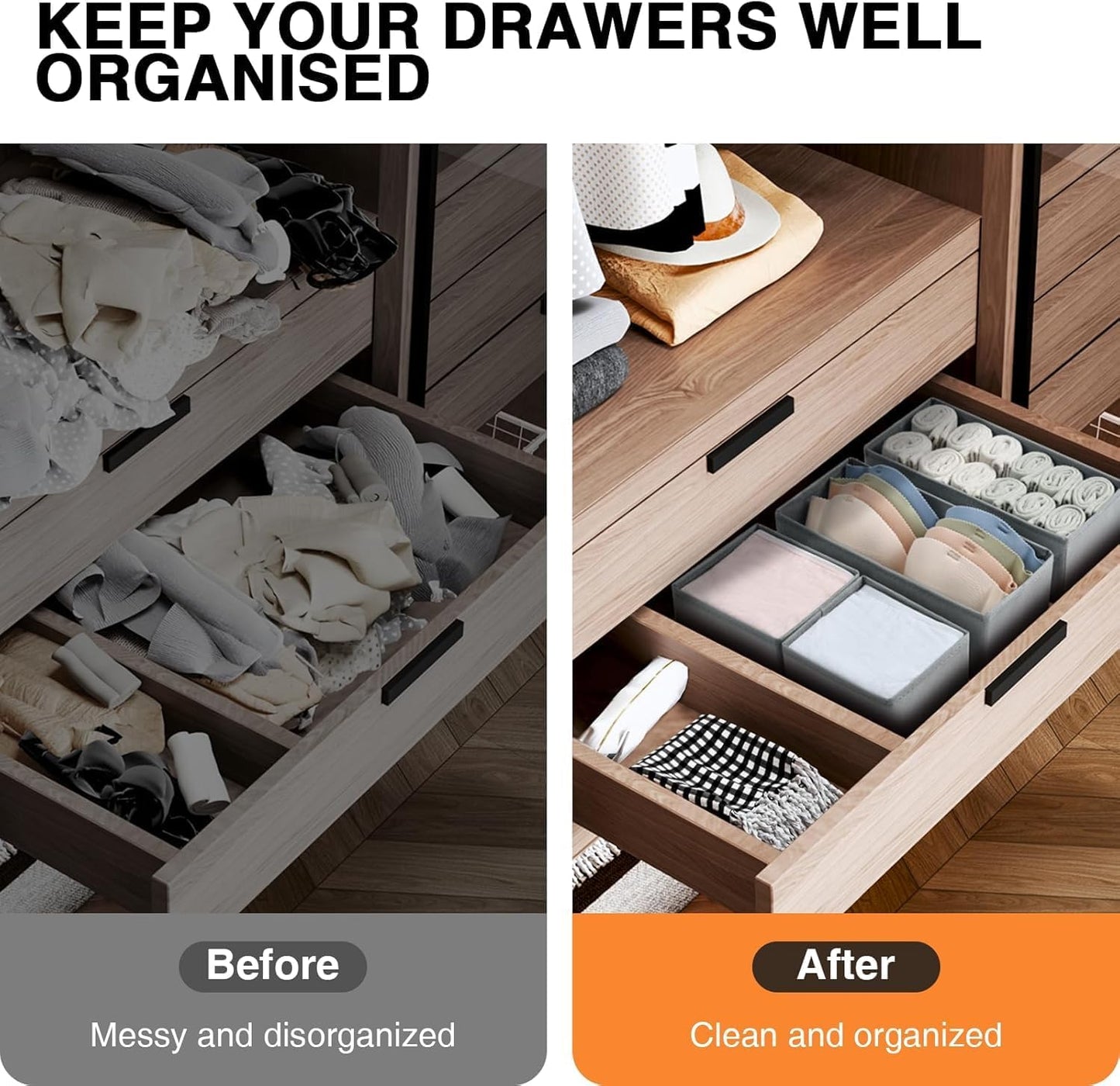 DIMJ Drawer Organizer Clothes 18 Pack - Foldable Baby Organizers and Storage & Dresser Organizer for Bedroom, Closet - Nursery Organization Dresser Dividers for underwear, Sock,Bra, Belt, Tie, Gray