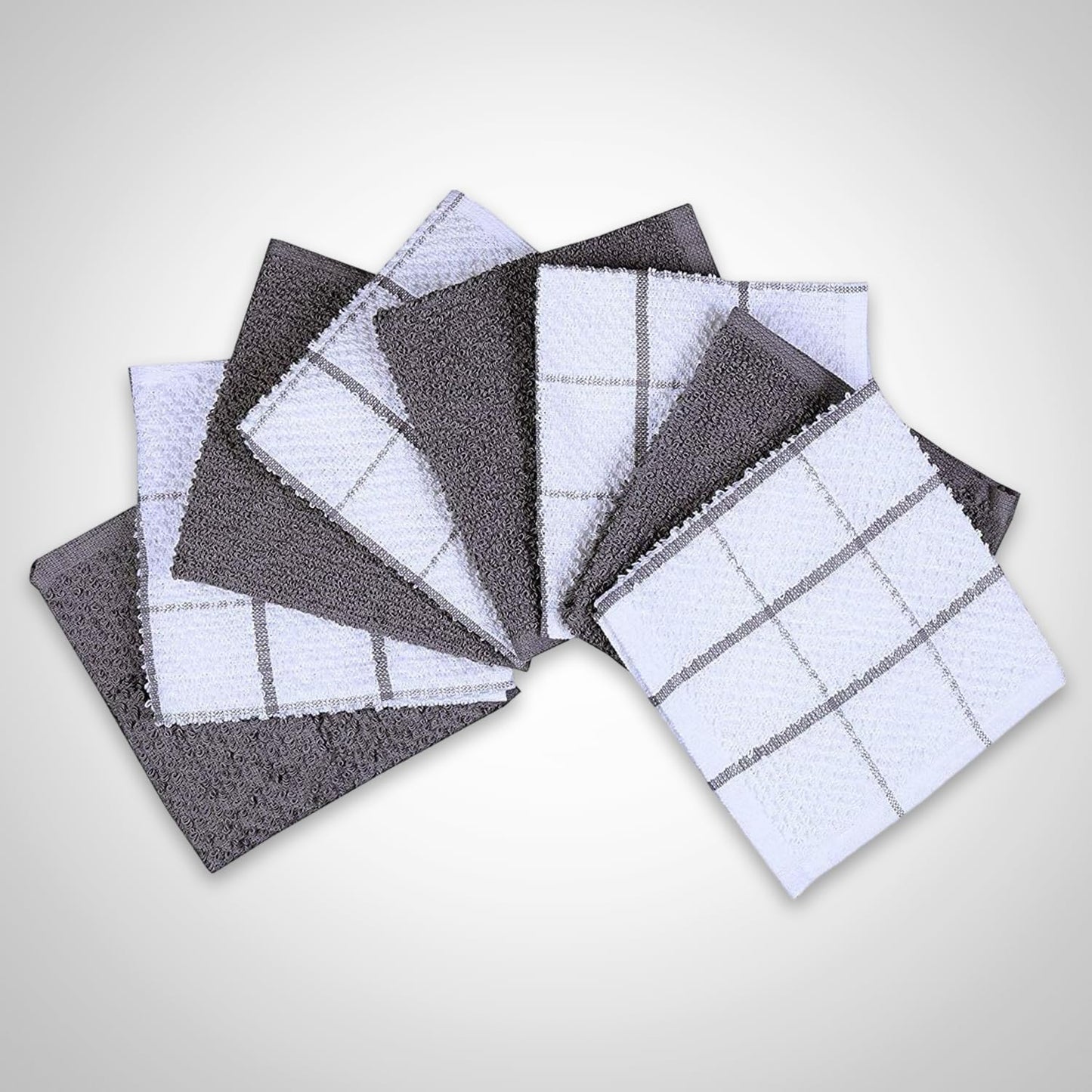 AMOUR INFINI Cotton Kitchen Dish Cloths Set of 8 – Highly Absorbent, Super Soft Premium Terry Cleaning Cloth (12"x12" Inch) Premium Dishcloths for Washing Dishes (Light Gray)