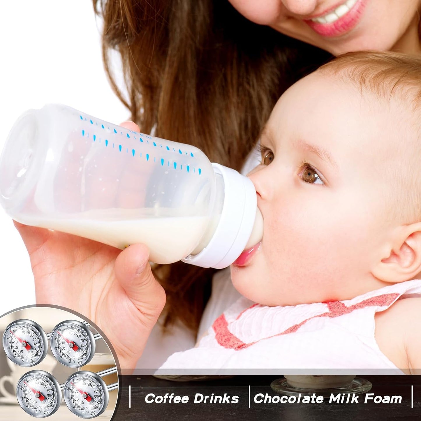 Xuhal 6 Pcs Stainless Steel Kitchen Thermometer with 5 Inch Long Stem 1 Inch Dial Thermometer Milk Frothing Food for Oven Probe Meat Grill BBQ Cooking Chocolate Water(Black, Red)