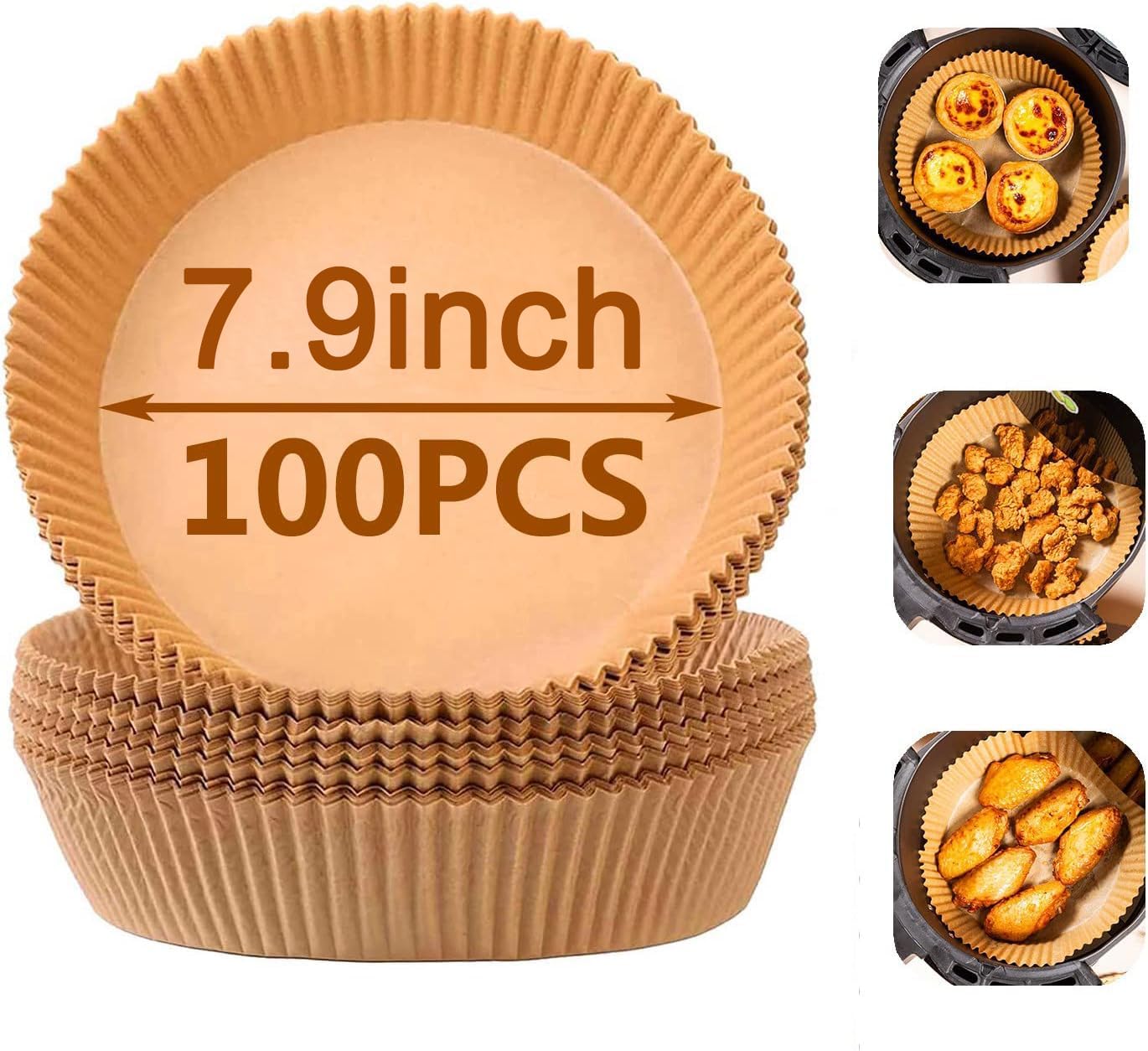 Air Fryer Liner Round,100PCS 7.9 inch to 9 inch Baking Parchment for 5 to 8Qt Air Fryer Disposable Paper Liners,Unbleached Non-stick Non-leak Airfryer Parchment Paper liner